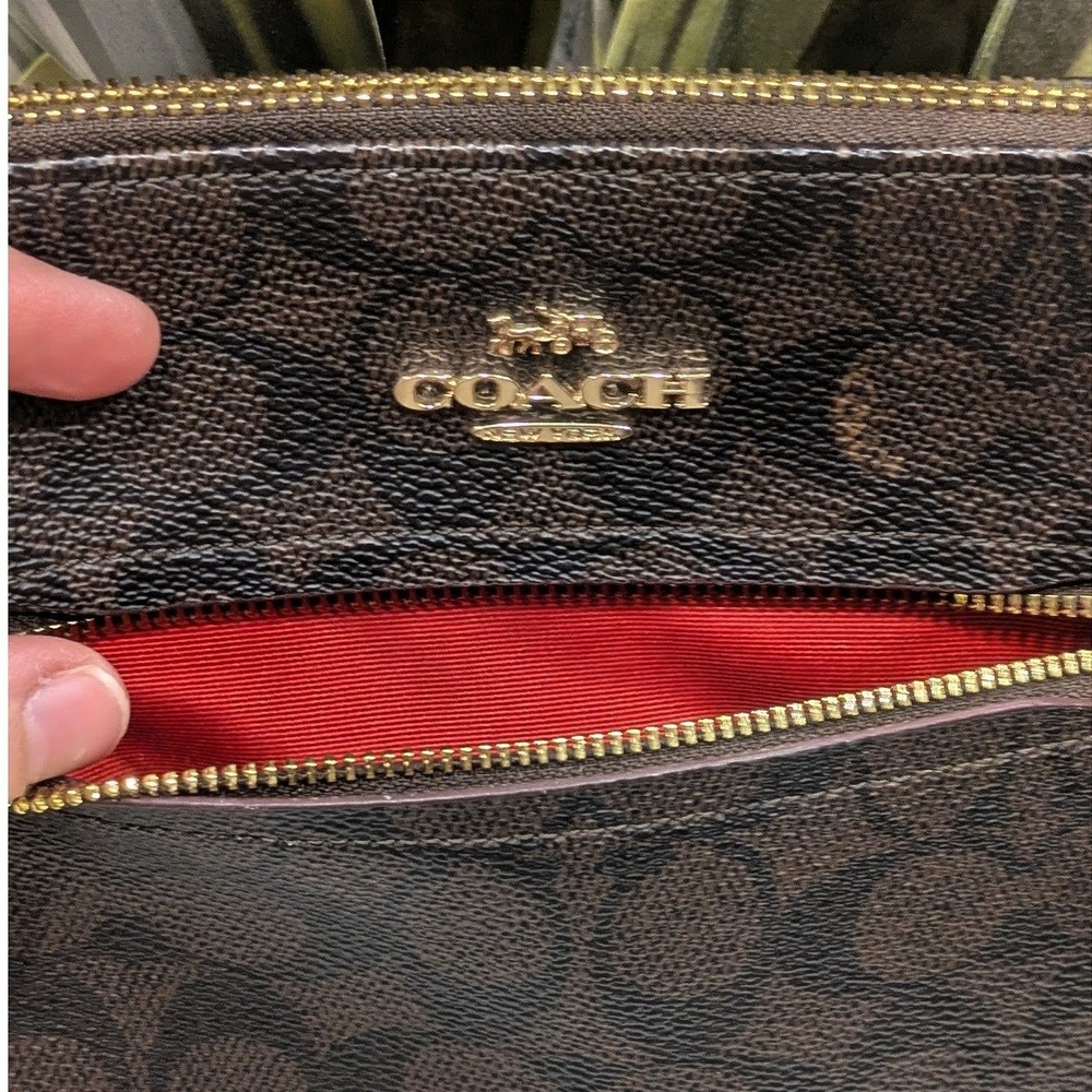Coach Mini Rowan File Bag and Coach Zip Card Case Walnut w/ Red Trim Authentic - Picture 3 of 16
